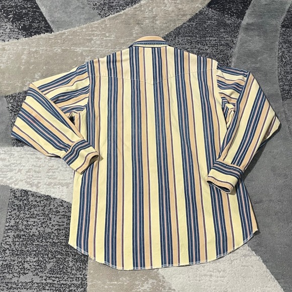 Wrangler X-Long Tail Shirt Men 16-35 Yellow Blue Striped Good Western Pearl Snap - Picture 5 of 12